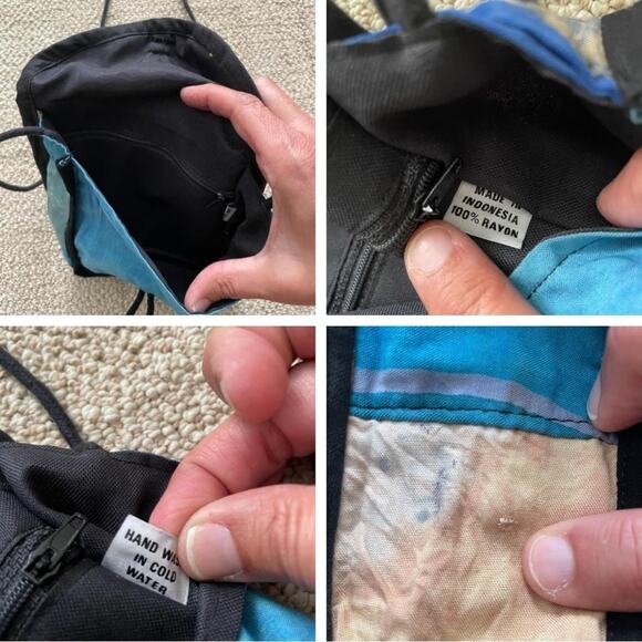 Indonesian Made Bag Crossbody Batik Tie Dye Print Flap Closure Blues Tan Brown - Picture 10 of 11